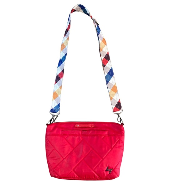 Lug Flare Red RFID Quilted Crossbody with Plaid Printed Removable Strap - Picture 3 of 8